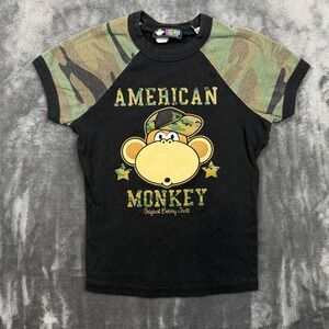 Bobby Jack Graphic T-Shirt Kids Medium Black Camo American Monkey Raglan